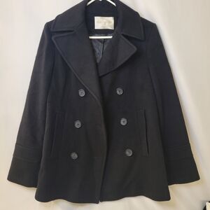 Women's Fleurette 100% Wool Pea Coat Women Black Loro Piana Italian fabric